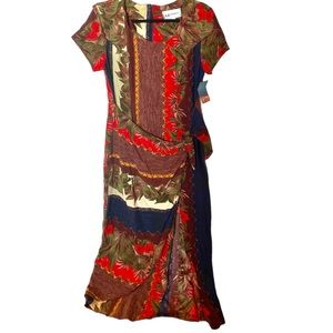 Vintage SL Fashions 80s Midi Wrap Dress Tie Waist Jungle Print Sz 14